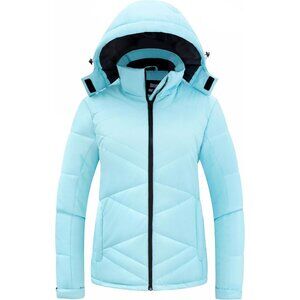Women's Ski Snow Hooded Jacket Coat Light Blue Waterproof Mountain Winter Warm
